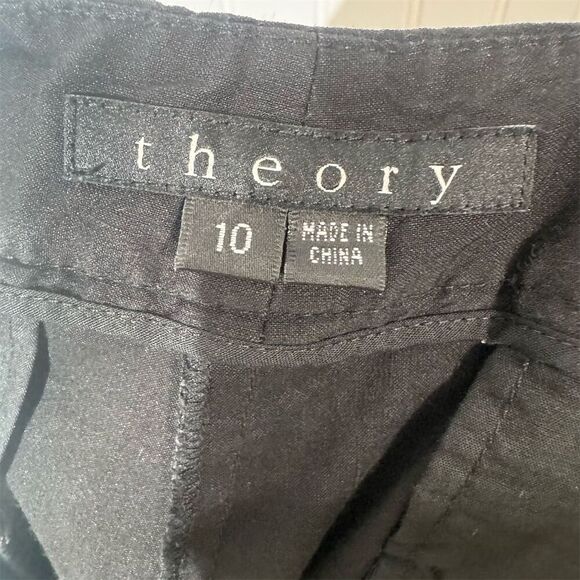 Theory Ibbey C Black Linen Blend Tapered Ankle Pants 10 Workwear Quiet Luxury - Picture 4 of 6